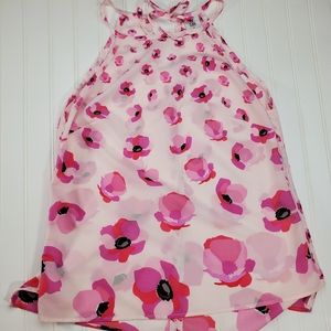 CAbi pink floral top with tie back, medium